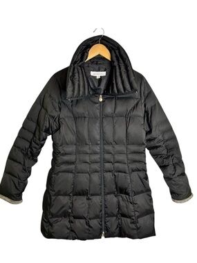 Liz Claiborne Quilted Down Filled Puffer Coat Size Large Womens Black Mid Length